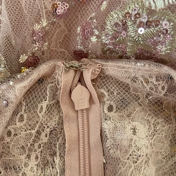 Mac Duggal Size 10 Blush Pink Beaded Floral Lace Midi Dress NWT Formal Cocktail - Picture 11 of 15